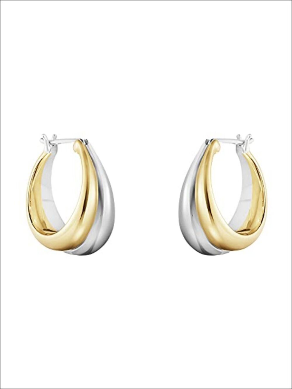 18K Two-tone Gold Silver Curve Earrings Light Weight Italian Design Click Top